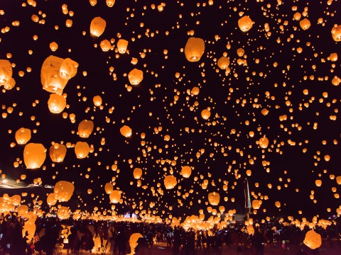 Thousands of lanterns being launched into the winter night sky is a fantastic spectacle images