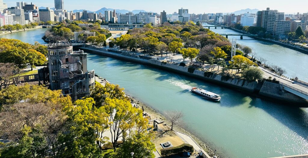 Tribute to 80 years: Life in Hiroshima, a city forged in peace 4 A view of Hiroshima’s city center island, now designated as the Peace Memorial Park, as a sightseeing boat passes by.
